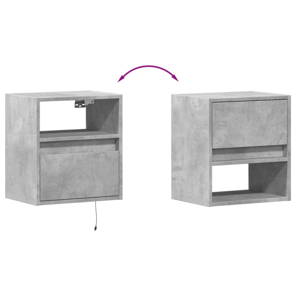 TV Wall Cabinet with LED Lights Concrete Grey 41x31x45 cm