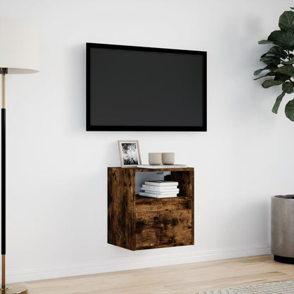 TV Wall Cabinet with LED Lights Smoked Oak 41x31x45 cm
