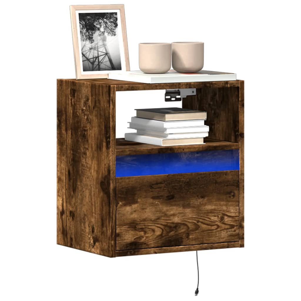 TV Wall Cabinet with LED Lights Smoked Oak 41x31x45 cm