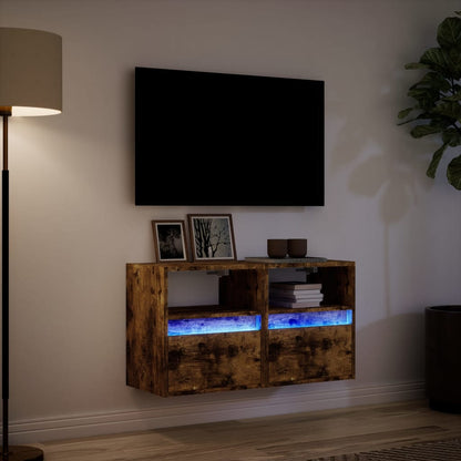TV Wall Cabinets with LED Lights 2 pcs Smoked Oak 41x31x45 cm