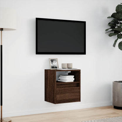 TV Wall Cabinet with LED Lights Brown Oak 41x31x45 cm