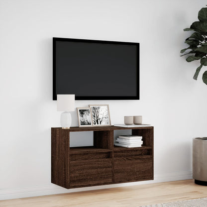 TV Wall Cabinet with LED Lights Brown Oak 80x31x45 cm