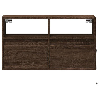TV Wall Cabinet with LED Lights Brown Oak 80x31x45 cm