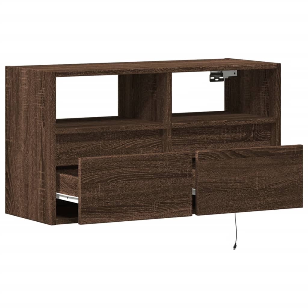 TV Wall Cabinet with LED Lights Brown Oak 80x31x45 cm