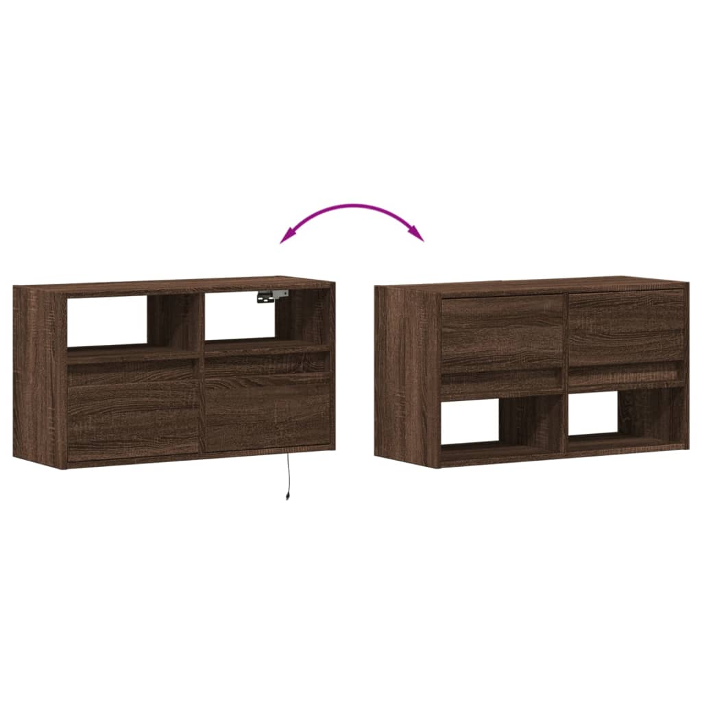 TV Wall Cabinet with LED Lights Brown Oak 80x31x45 cm