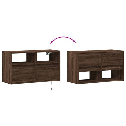 TV Wall Cabinet with LED Lights Brown Oak 80x31x45 cm