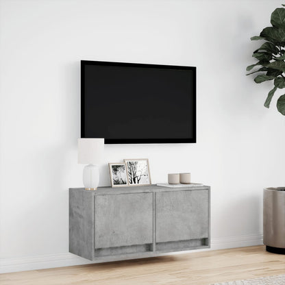 TV Wall Cabinet with LED Lights Concrete Grey 80x31x35 cm