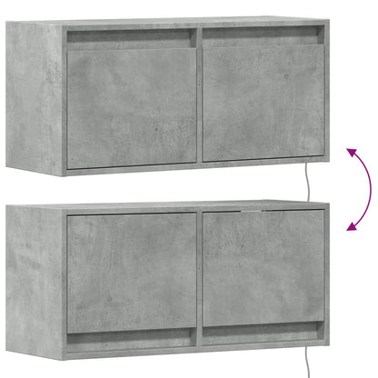 TV Wall Cabinet with LED Lights Concrete Grey 80x31x35 cm