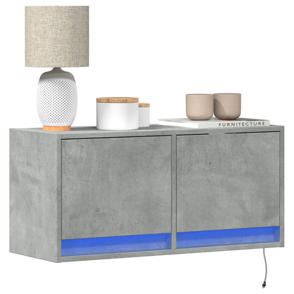 TV Wall Cabinet with LED Lights Concrete Grey 80x31x35 cm