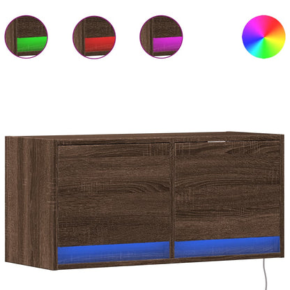 TV Wall Cabinet with LED Lights Brown Oak 80x31x35 cm