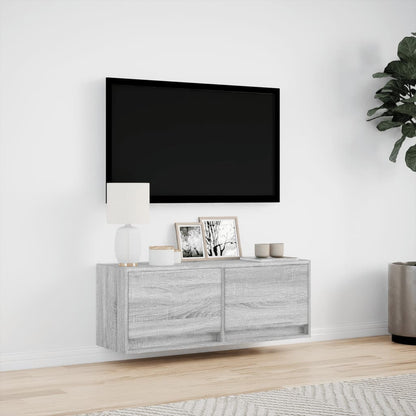 TV Wall Cabinet with LED Lights Grey Sonoma 100x31x35 cm