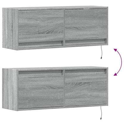 TV Wall Cabinet with LED Lights Grey Sonoma 100x31x35 cm