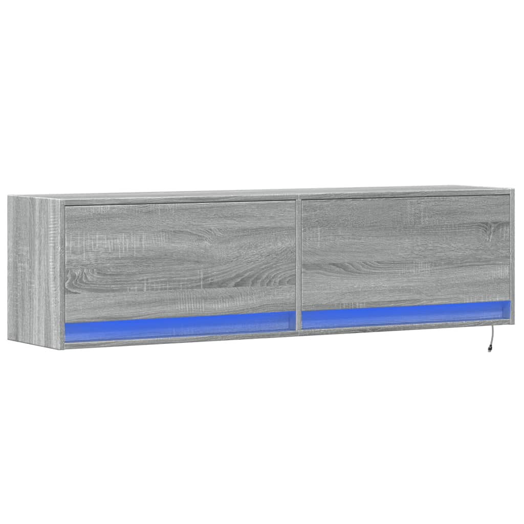 TV Wall Cabinet with LED Lights Grey Sonoma 140x31x38 cm