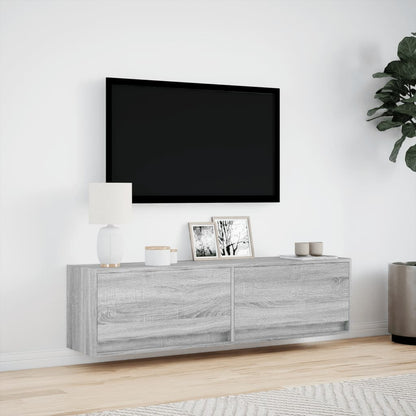 TV Wall Cabinet with LED Lights Grey Sonoma 140x31x38 cm