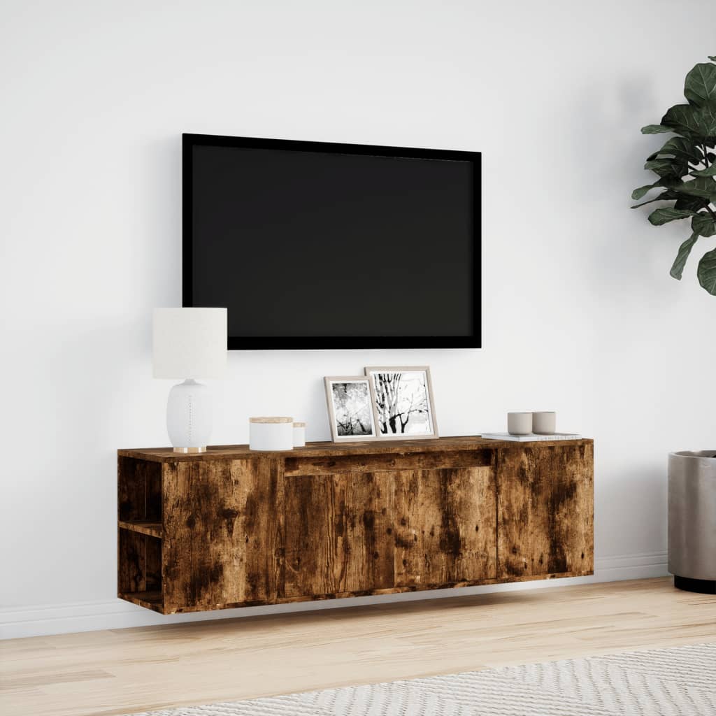 TV Wall Cabinet with LED Lights Smoked Oak 135x31x39.5 cm