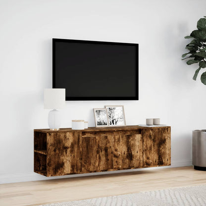 TV Wall Cabinet with LED Lights Smoked Oak 135x31x39.5 cm