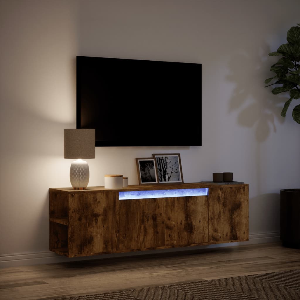 TV Wall Cabinet with LED Lights Smoked Oak 135x31x39.5 cm