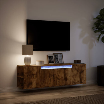 TV Wall Cabinet with LED Lights Smoked Oak 135x31x39.5 cm