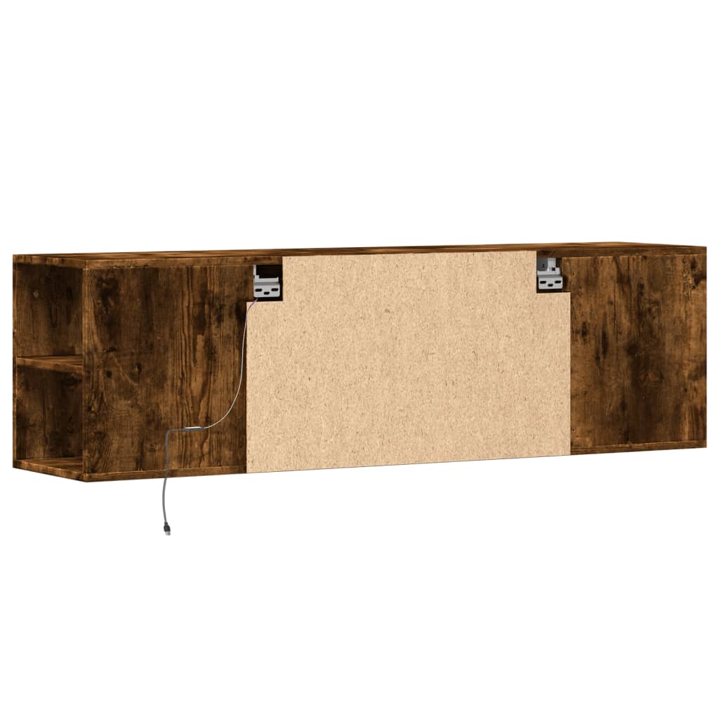 TV Wall Cabinet with LED Lights Smoked Oak 135x31x39.5 cm