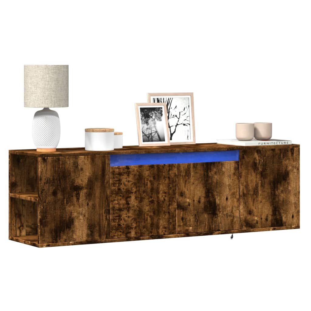 TV Wall Cabinet with LED Lights Smoked Oak 135x31x39.5 cm