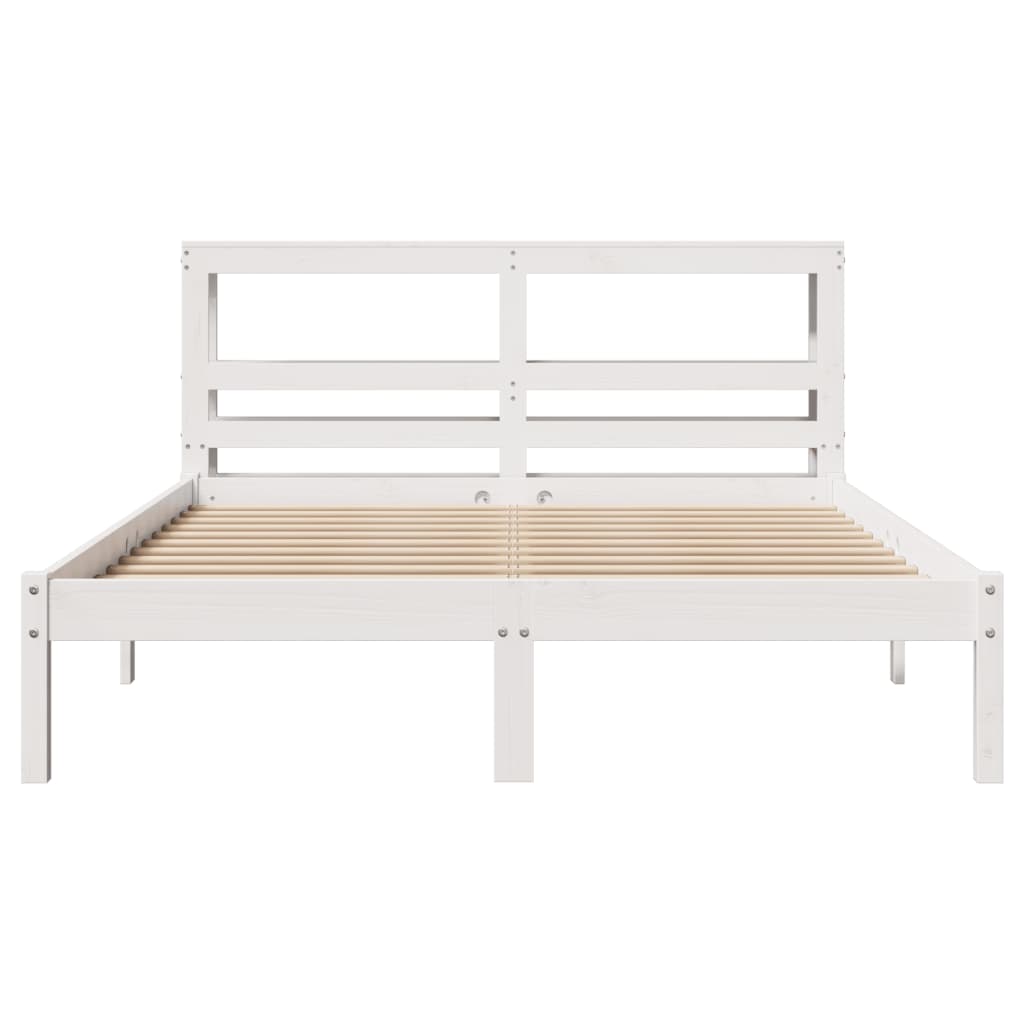 Bed Frame without Mattress White 150x200 cm King Size Solid Wood Pine