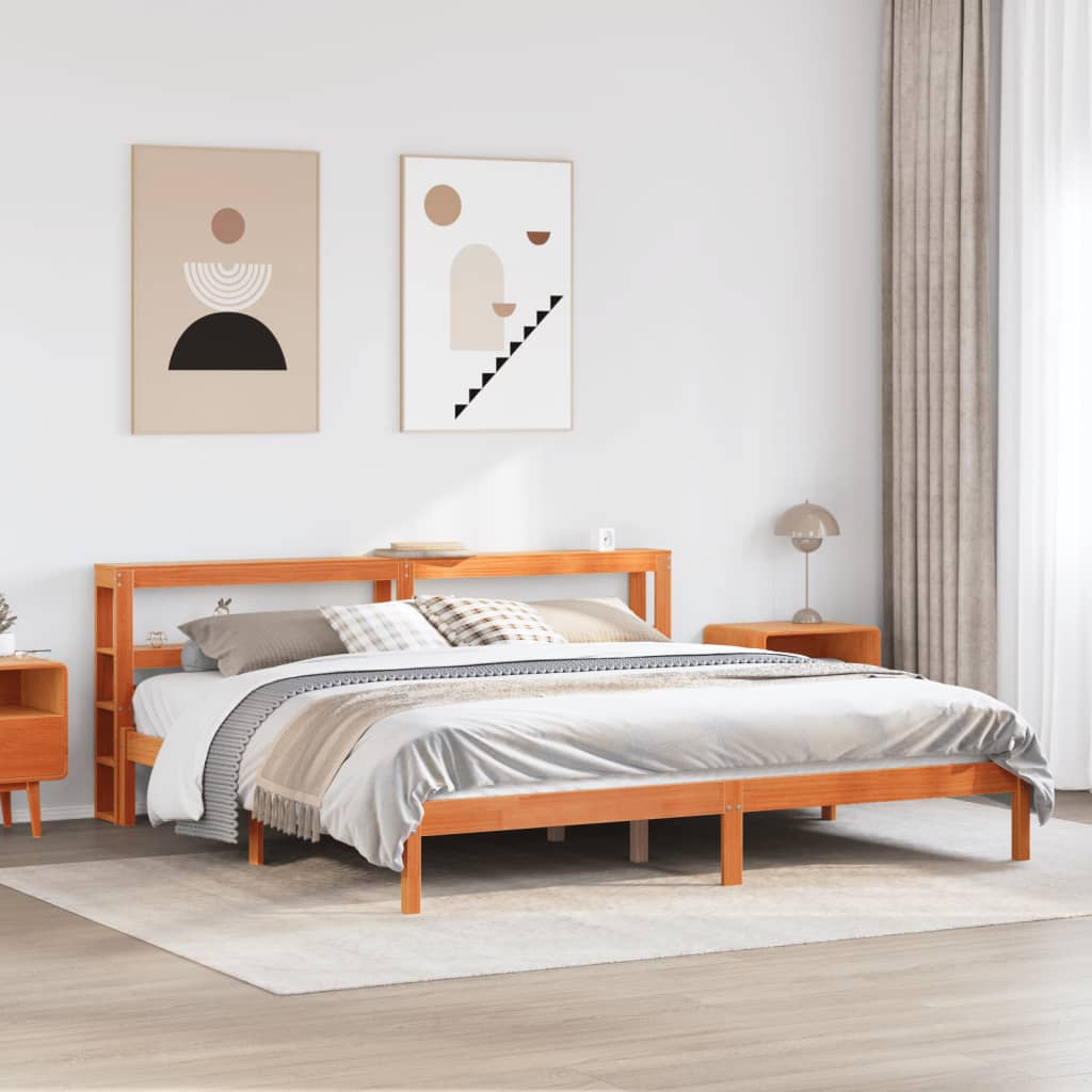 Bed Frame with Headboard without Mattress Wax Brown 180x200 cm Super King
