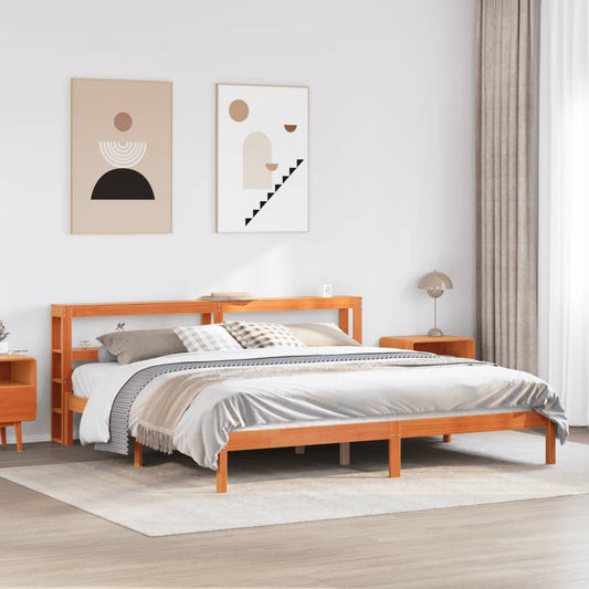 Bed Frame with Headboard without Mattress Wax Brown 180x200 cm Super King