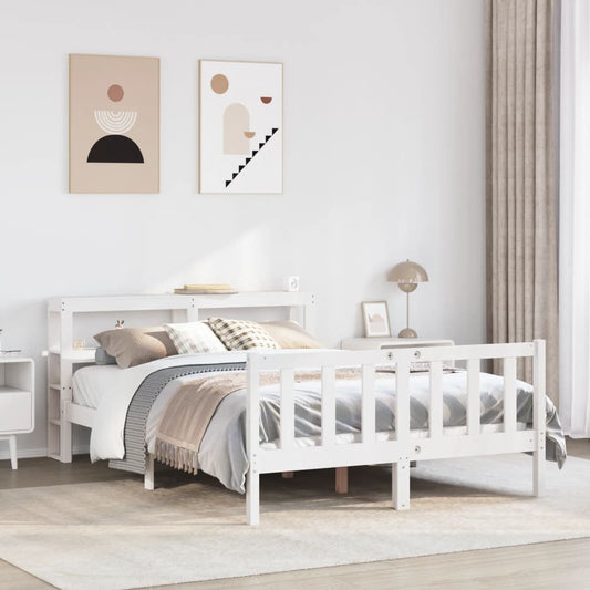 Bed Frame without Mattress White 135x190 cm Double Solid Wood Pine