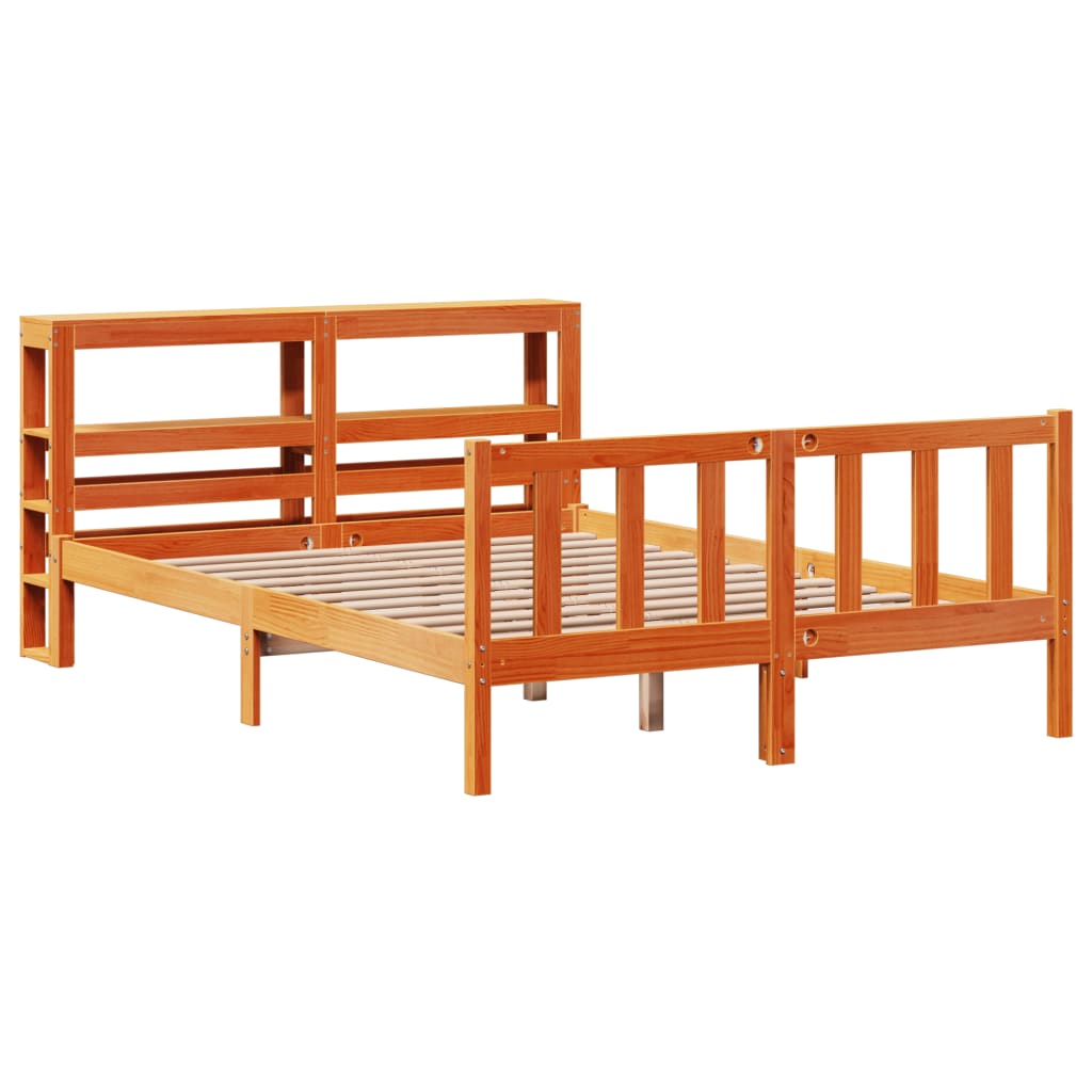 Bed Frame with Headboard without Mattress Wax Brown 135x190 cm Double