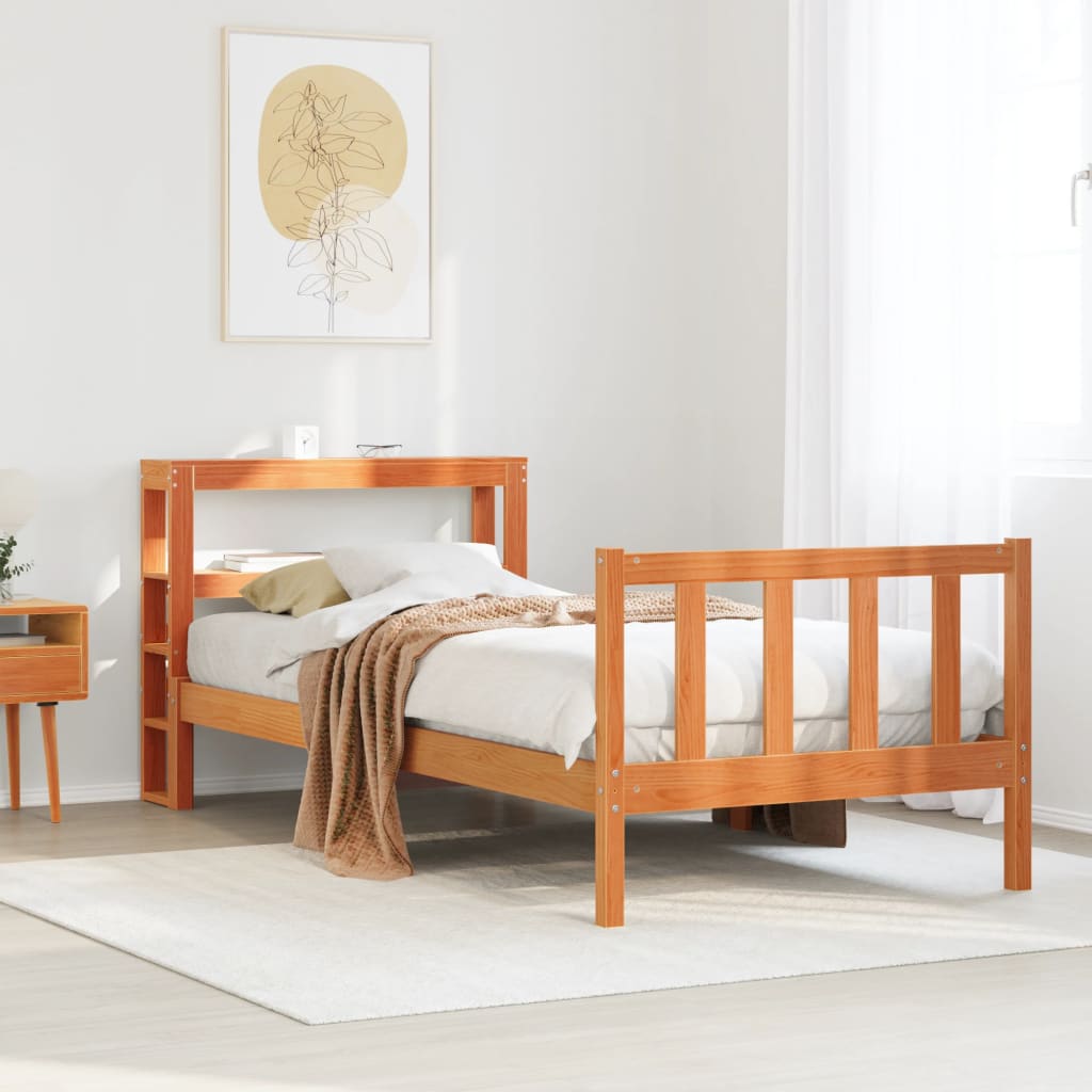Bed Frame with Headboard without Mattress Wax Brown 100x200 cm