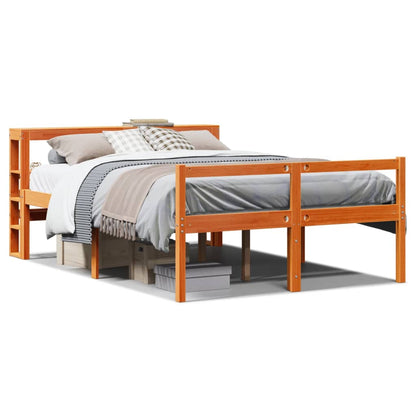 Bed Frame with Headboard without Mattress Wax Brown 135x190 cm Double