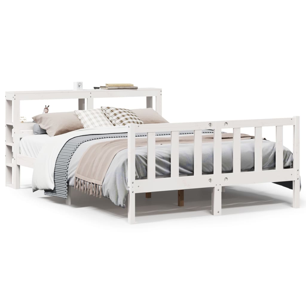Bed Frame without Mattress White 150x200 cm King Size Solid Wood Pine