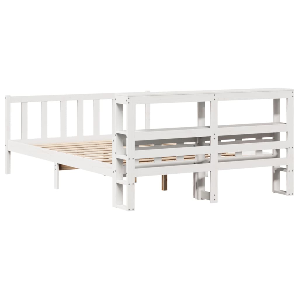 Bed Frame without Mattress White 150x200 cm King Size Solid Wood Pine