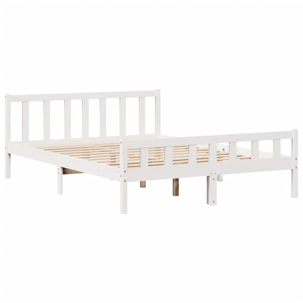 Bed Frame without Mattress White 150x200 cm King Size Solid Wood Pine