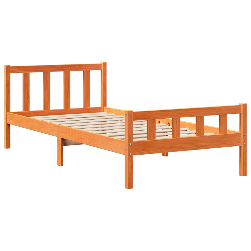 Bed Frame with Headboard without Mattress Wax Brown 75x190 cm Small Single