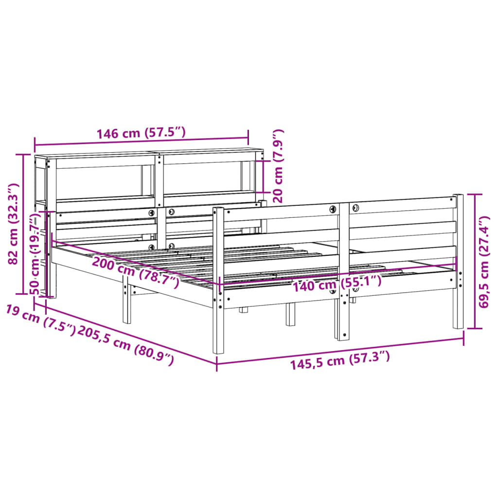 Bed Frame with Headboard without Mattress 140x200 cm