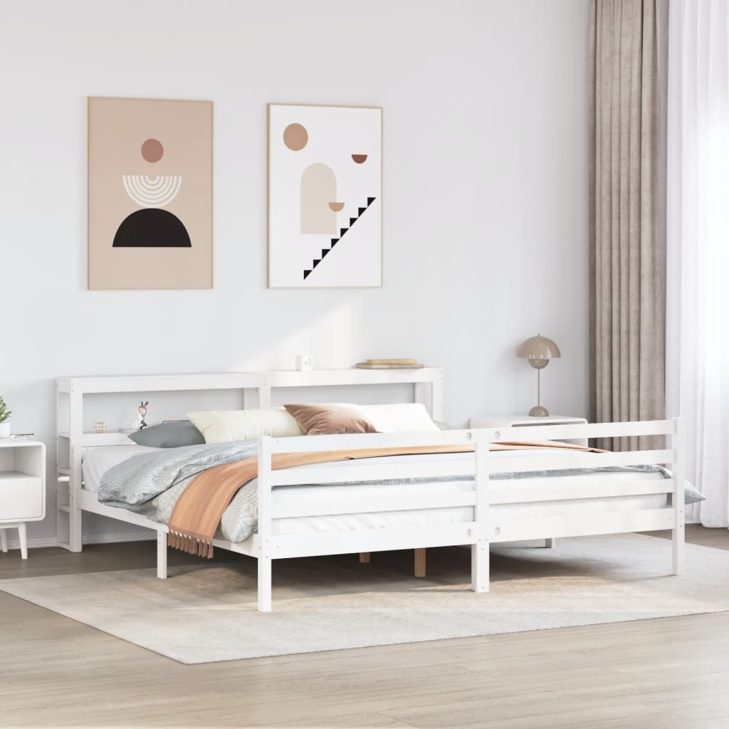 Bed Frame with Headboard without Mattress White 180x200 cm Super King