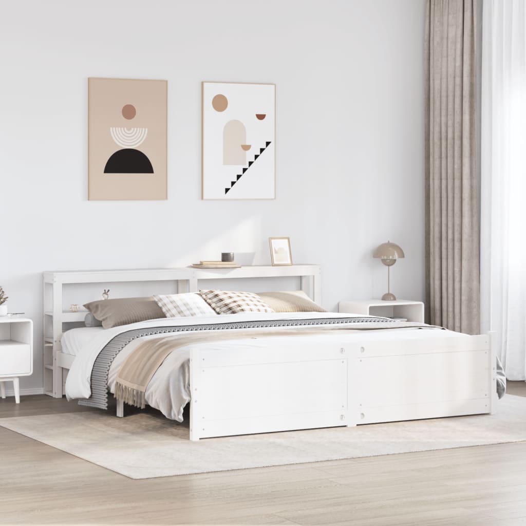 Bed Frame with Headboard without Mattress White 180x200 cm Super King
