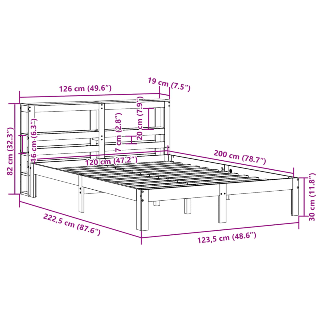 Bed Frame with Headboard without Mattress White 120x200 cm