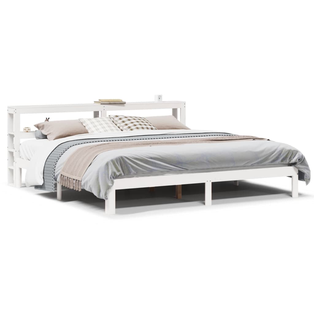 Bed Frame with Headboard without Mattress White 200x200 cm