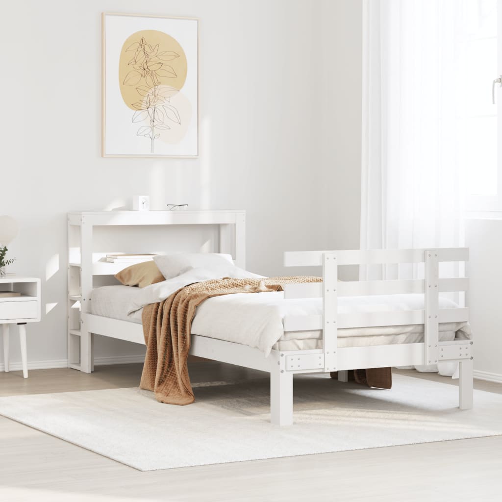 Bed Frame with Headboard without Mattress White 90x190 cm Single
