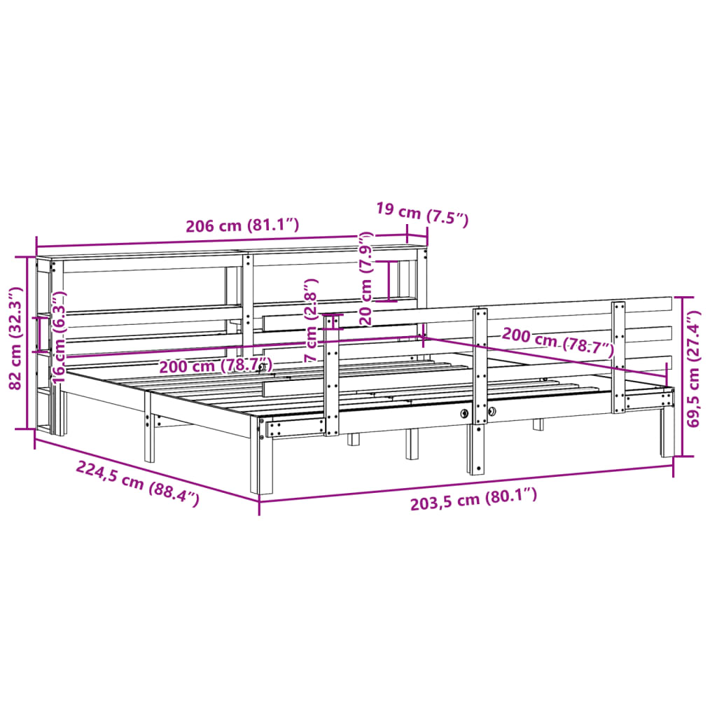 Bed Frame with Headboard without Mattress 200x200 cm