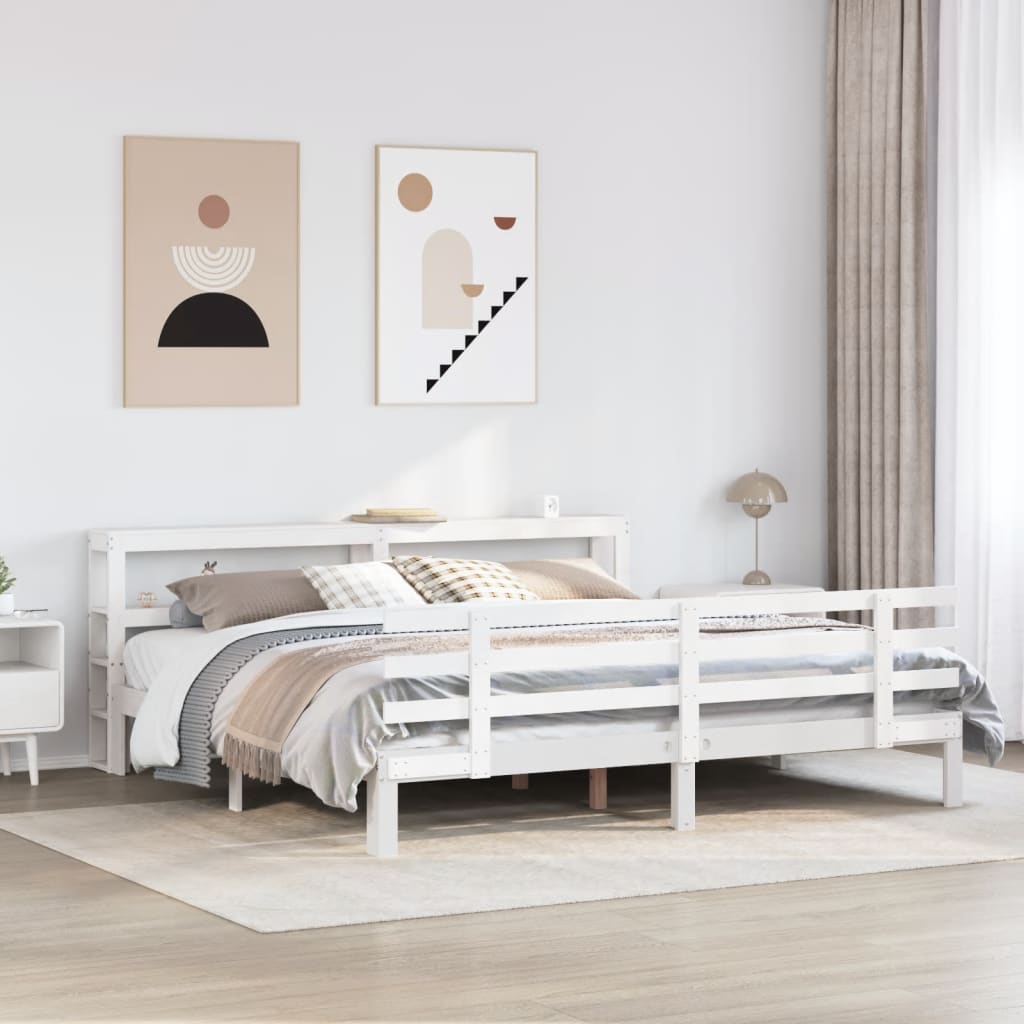 Bed Frame with Headboard without Mattress White 200x200 cm