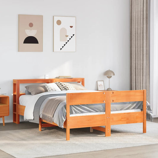 Bed Frame without Mattress Wax Brown 135x190 cm Double Solid Wood Pine