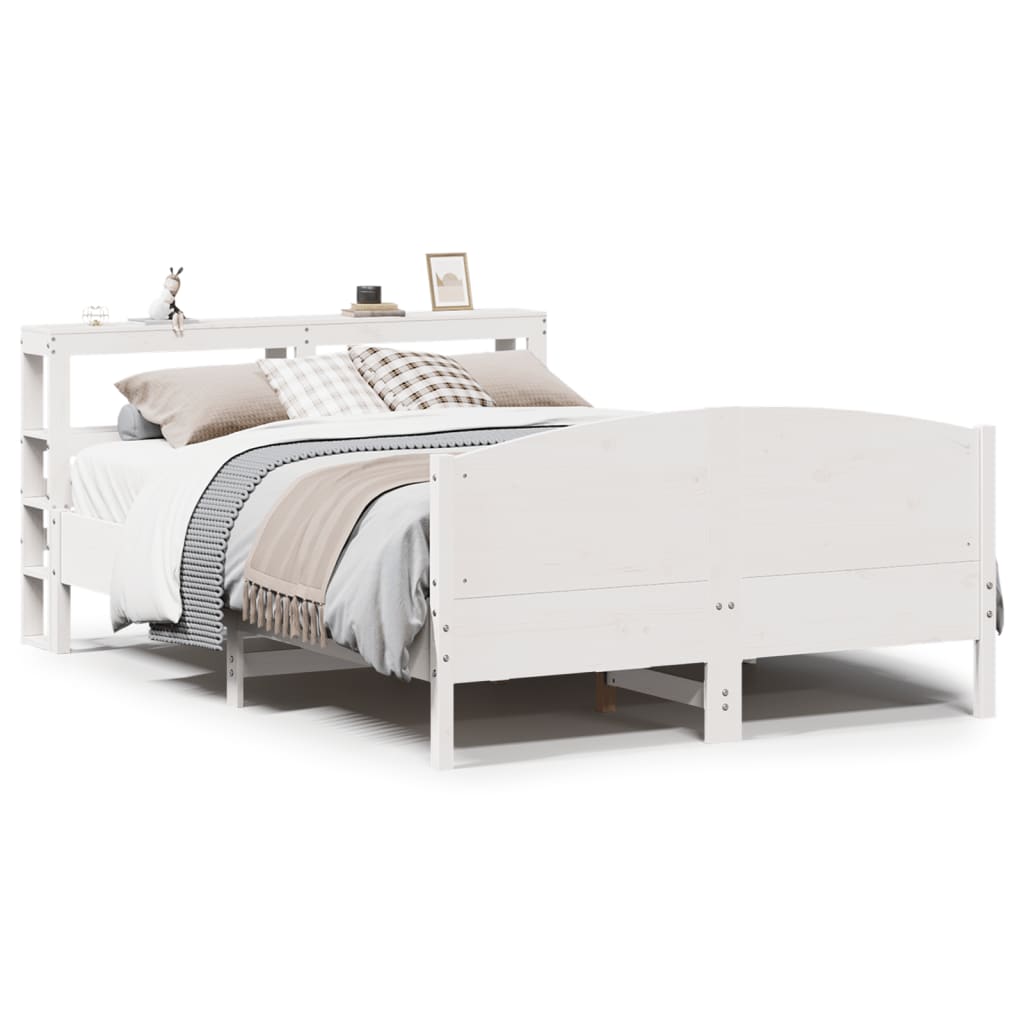 Bed Frame without Mattress White 135x190 cm Double Solid Wood Pine