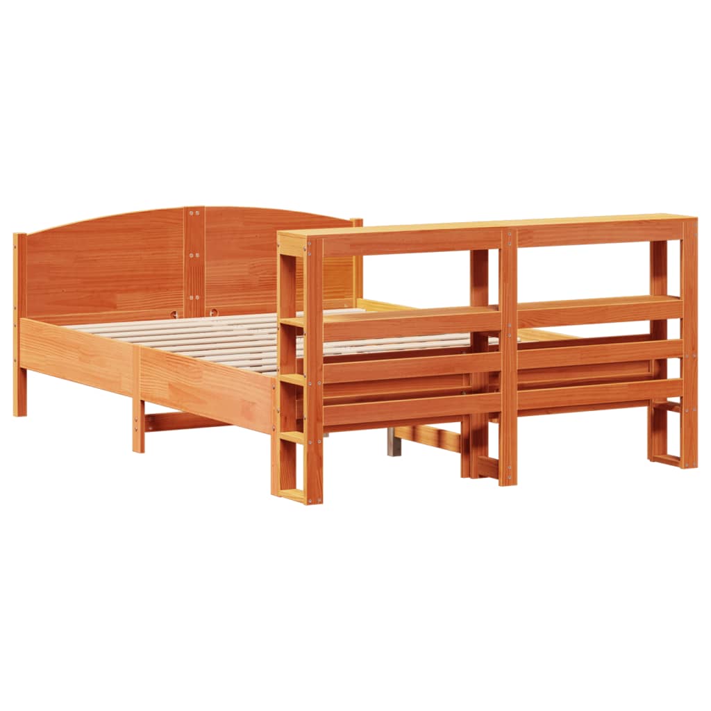 Bed Frame without Mattress Wax Brown 135x190 cm Double Solid Wood Pine