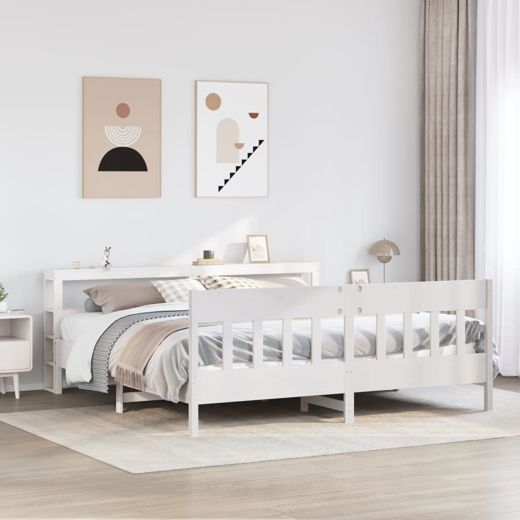 Bed Frame without Mattress White 200x200 cm Solid Wood Pine