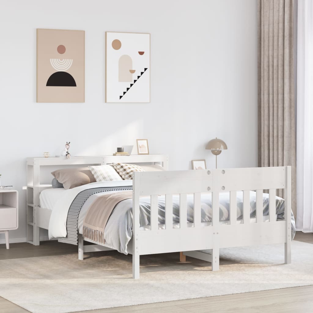 Bed Frame without Mattress White 150x200 cm King Size Solid Wood Pine