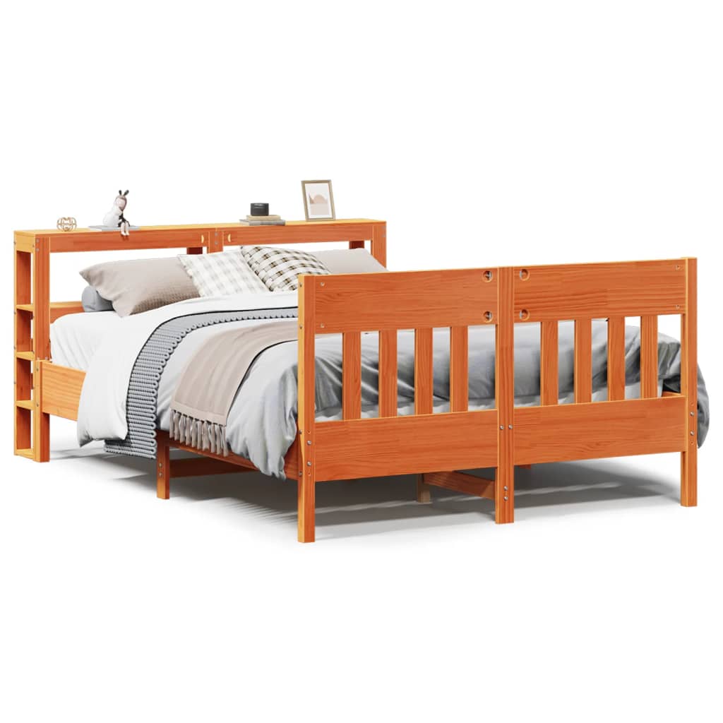 Bed Frame without Mattress Wax Brown 140x200 cm Solid Wood Pine