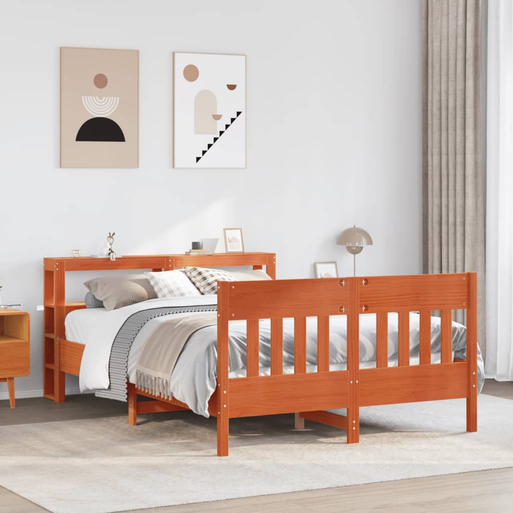 Bed Frame without Mattress Wax Brown 140x200 cm Solid Wood Pine